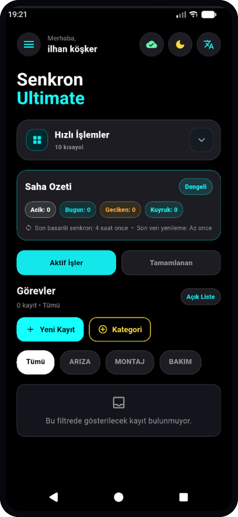Senkron Ultimate ana saha ekranı